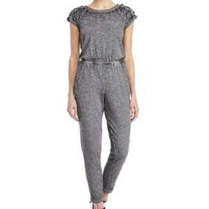 New Black-Gray Cotton Lace Up Sleeve Knit Jumpsuit